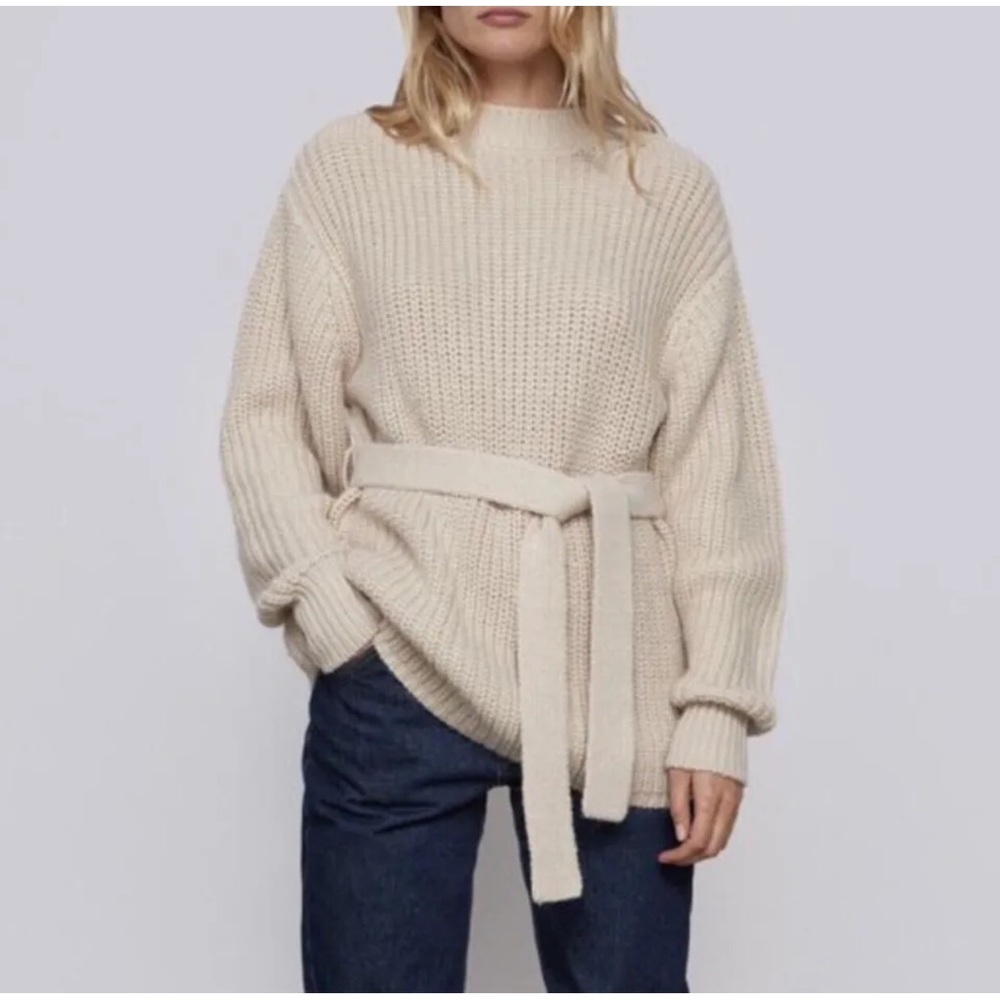 Zara Belted Knit Sweater Size L